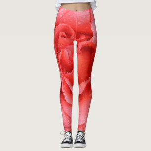 Romantiska röda rosa ros vatten droppar leggings