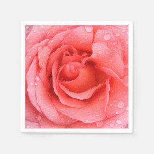 Romantiska röda rosa ros vatten droppar pappersservett