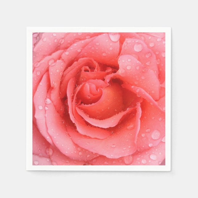 Romantiska röda rosa ros vatten droppar pappersservett (Framsidan)