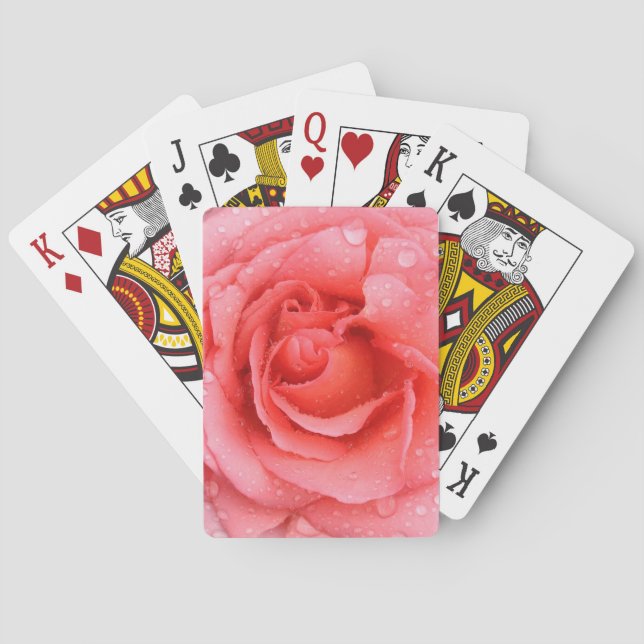 Romantiska röda rosa rosenvattendroppar kortlek (Baksidan)