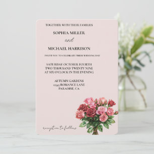 Romantiska Röda Rosa Rosor Blommig Bröllop Inbjudningar