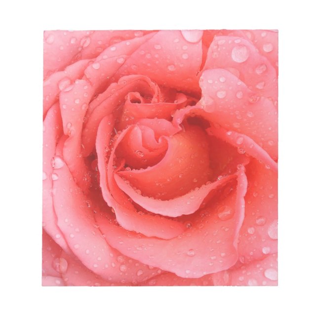 Romantiska röda rosa vattendroppar anteckningsblock (Framsida)