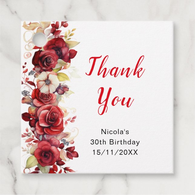 Romantiska röda rosor Blommig födelsedagsfest Gåvor Etiketter (Framsida)