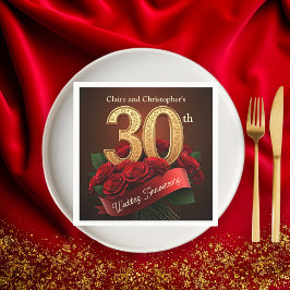 Romantiska röda rosor guld 30-års bröllopsjubileum pappersservett