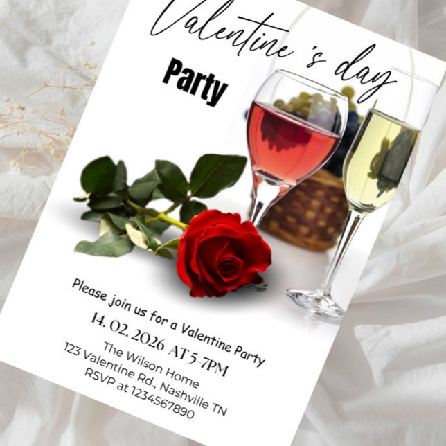 Romantiska röda rosor och vin nattfest inbjudningar (Skapare uppladdad)