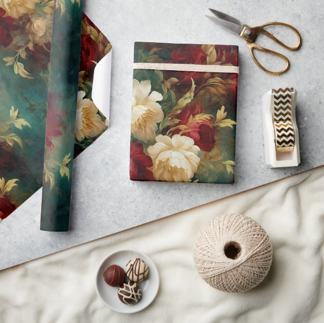 Romantiska röda vita blommor brud shower bröllop presentpapper (Hantverk)