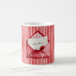 Romantiska röda vita ränder Mon Cheri kärlek Kaffemugg