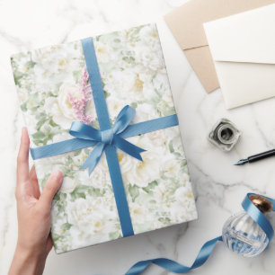 Romantiska Röda Vita Rosor Blommiga Ränder Bröllop Presentpapper