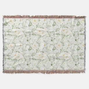 Romantiska Röda Vita Rosor Blommiga Ränder Filt