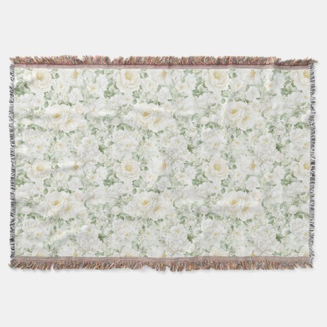 Romantiska Röda Vita Rosor Blommiga Ränder  Filt (Framsidan)