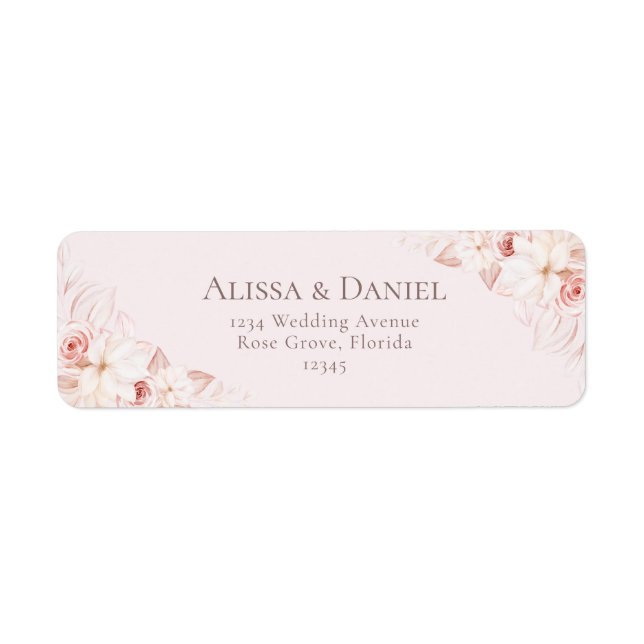 Romantiska Rosa Blommiga Adressetiketter Returadress Etikett (Framsidan)