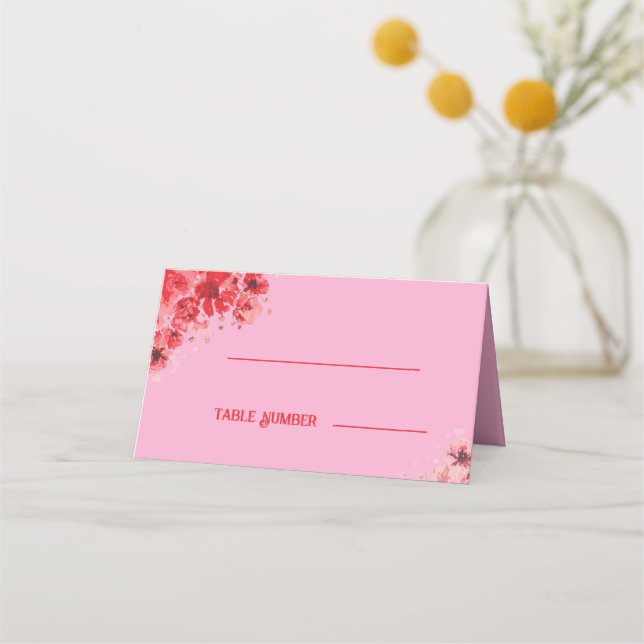 Romantiska rosa blommiga bröllopsplatskort placeringskort (Framsida)