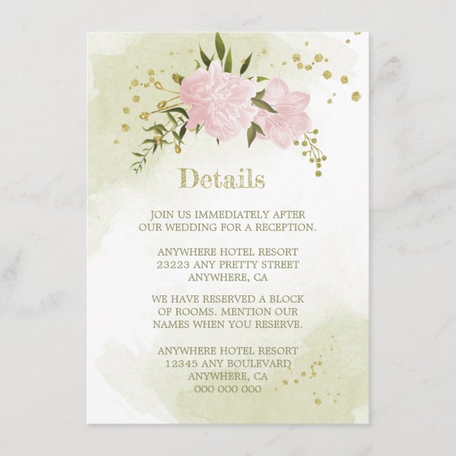 romantiska rosa blommor grönska detaljer tilläggskort (Framsida)