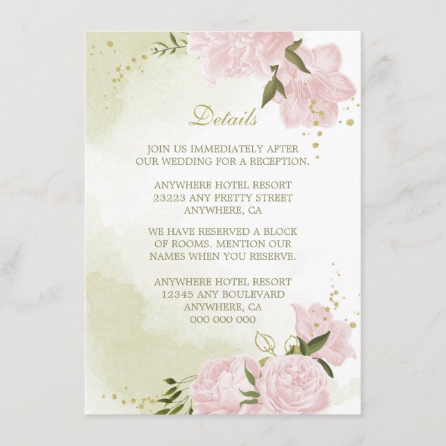 romantiska rosa blommor grönska detaljer tilläggskort (Framsida)