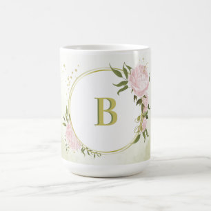 romantiska rosa blommor grönska kaffemugg