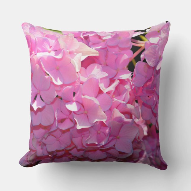 Romantiska rosa blomster eleganta hortensior  kudde (Framsida)