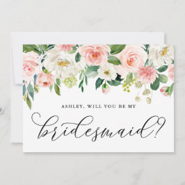 Romantiska Rosa Flowers blir min bridesmaid Inbjudningar
