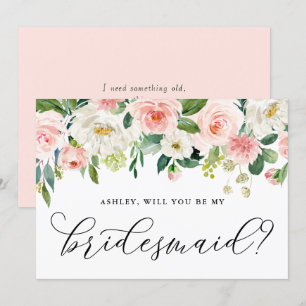 Romantiska Rosa Flowers blir min bridesmaid Inbjudningar