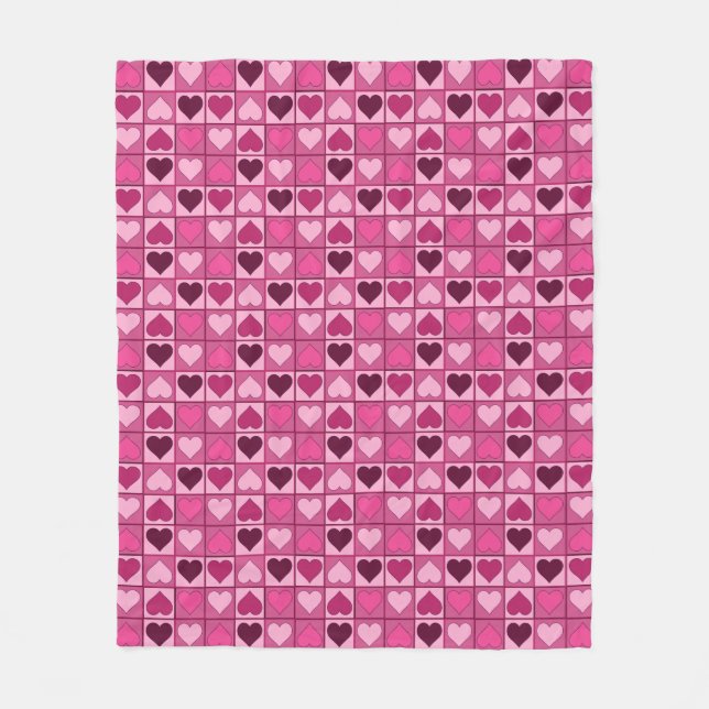Romantiska rosa hjärtor upp och ner fleecefilt (Framsidan)