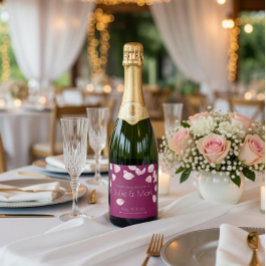 Romantiska Rosa Kronblad Anpassat Champagneetikett