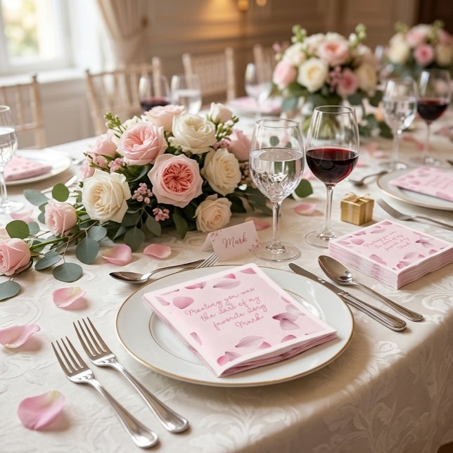 Romantiska Rosa Kronblad Kärleksnot  Pappersservett (Skapare uppladdad)