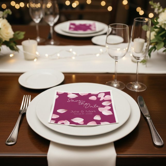 Romantiska Rosa Kronblad Save the Date Bröllop  Pappersservett (Skapare uppladdad)