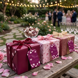 Romantiska Rosa Kronblad Spara Datum Bröllop Presentetikett