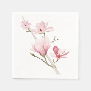 Romantiska rosa Magnoliasgrönskaservetter Pappersservett
