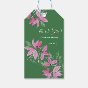 Romantiska rosa och gröna vilda blommor akvarellko presentetikett
