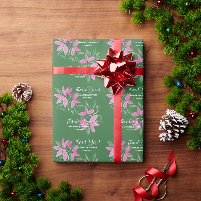 Romantiska rosa och gröna vilda blommor akvarellko presentpapper (Julgåva)