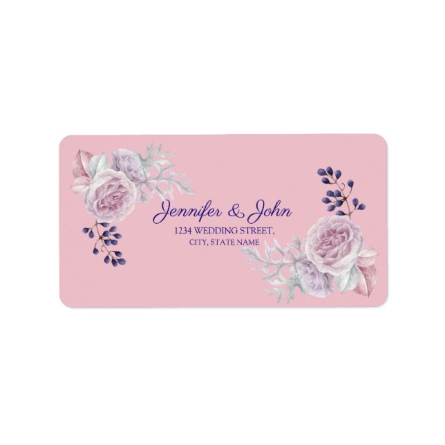 Romantiska rosa och lila peonior bröllopsadress adressetikett (Framsidan)