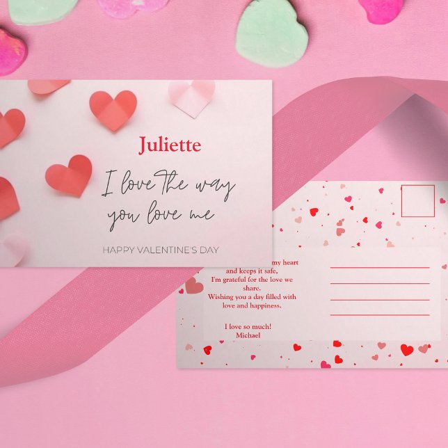 Romantiska rosa och röda hjärtan Alla hjärtans dag Vykort (Romantic Pink and Red Heart Valentine's Day Postcard)