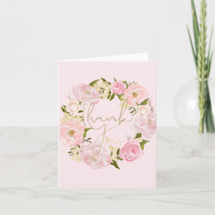 Romantiska rosa peonier Blommig guld tack Kort