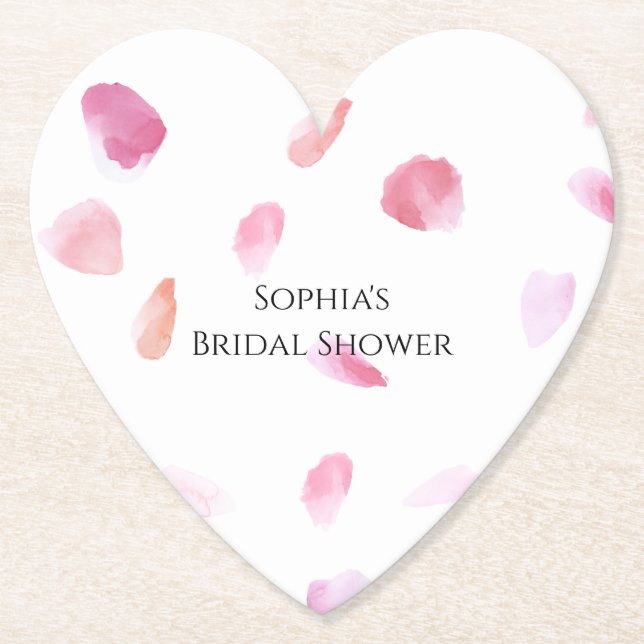 Romantiska Rosa Persika Rosblad Bröllopsdusch Underlägg Papper (Framsida)