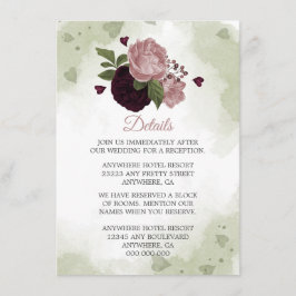 romantiska rosa & plommonblommor gröna detaljer tilläggskort