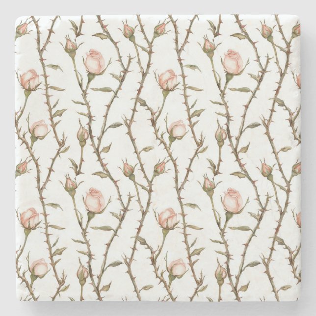 Romantiska rosa ros-blommor födelsedag stenunderlägg (Framsidan)