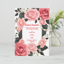 Romantiska Rosa Ros Bröllopsinbjudningar