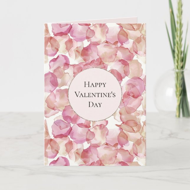 Romantiska Rosa Rosblad Blommig Alla Hjärtans Dag Kort (Framsida)