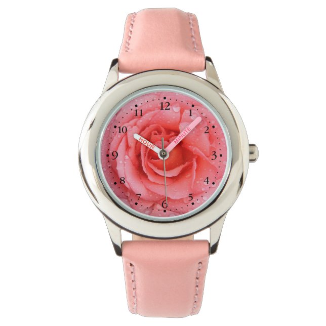 Romantiska rosa rosendroppar armbandsur (Framsida)