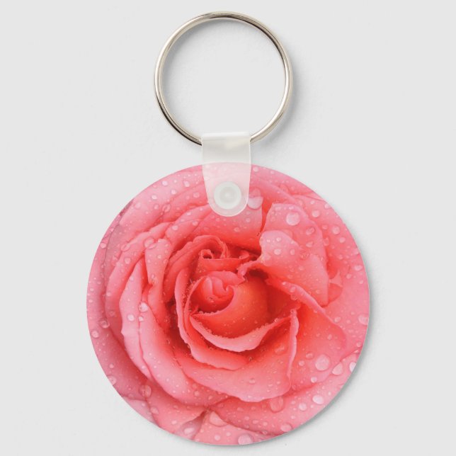 Romantiska rosa rosendroppar nyckelring (Framsida)