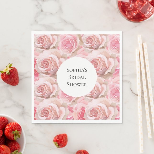 Romantiska rosa rosor Blommig bröllopsdusch Pappersservett (Insitu)