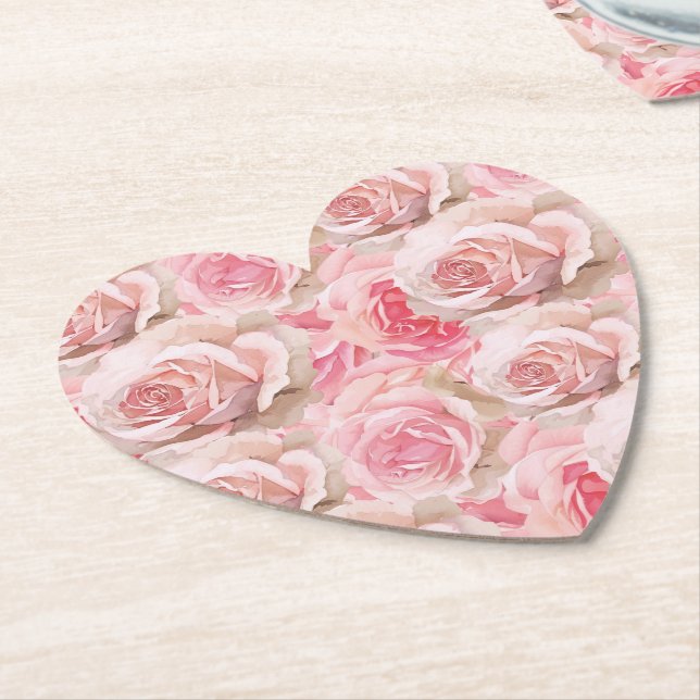 Romantiska rosa rosor Blommig bröllopsdusch Underlägg Papper (Vinklad)