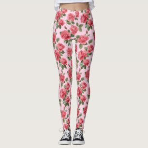 Romantiska rosa rosor botaniskt mönster leggings