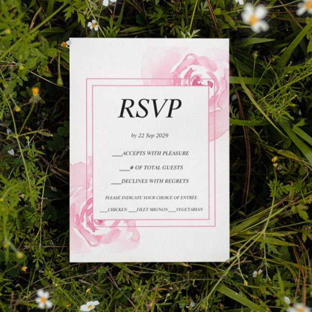 Romantiska Rosa Rosor Bröllopssvarskort RSVP OSA Kort (Skapare uppladdad)