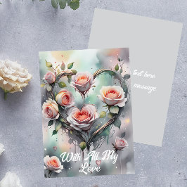 Romantiska Rosa Rosor Hjärta Med All Min Kärlek Kort