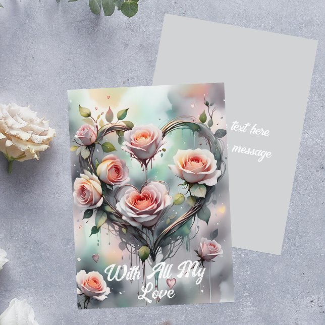 Romantiska Rosa Rosor Hjärtat Med All Min Kärlek Kort (Skapare uppladdad)
