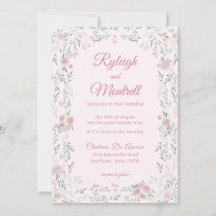 Romantiska rosa rosor och grönska bröllop