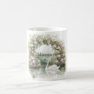 Romantiska rosa rosor Svan Sjö blom- Kaffemugg