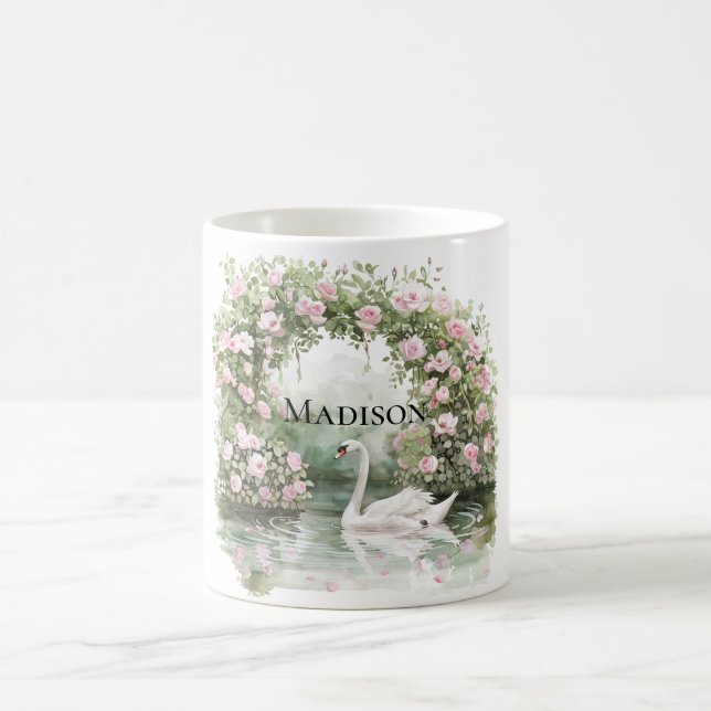 Romantiska rosa rosor Svan Sjö blom-   Kaffemugg (Center)