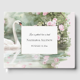 Romantiska rosa rosor valv Swan Lake bröllop Gästböcker